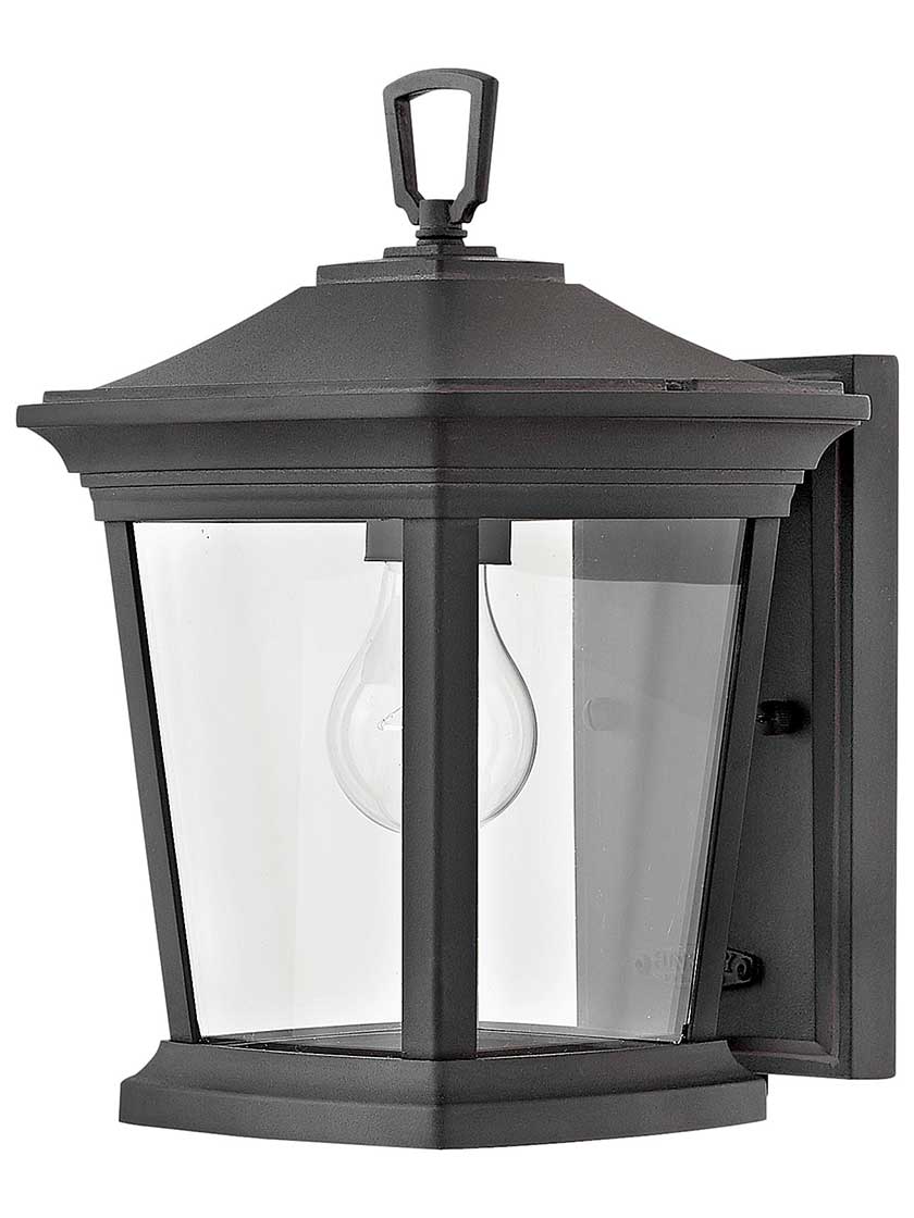 Bromley Small Outdoor Wall-Mount Lantern in Museum Black.